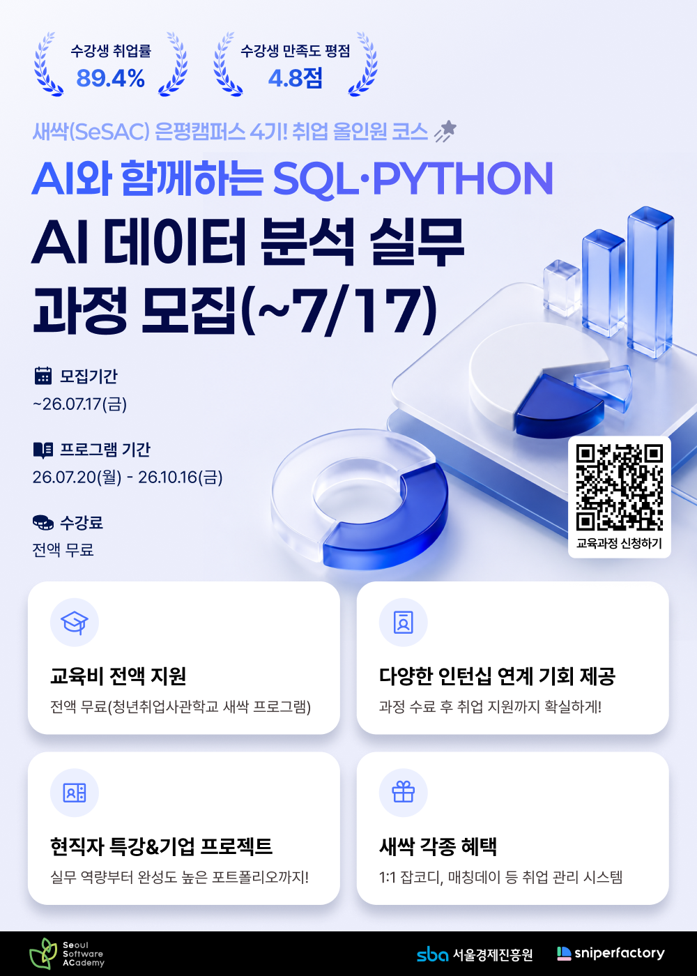 스나이퍼팩토리 x 새싹(SeSAC) AI로 끝내자! AI와 함께하는 SQL·Python 데이터 분석 과정 2차 모집